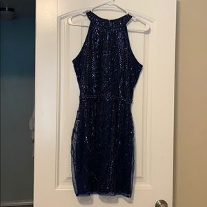 Navy sequin & beaded dress